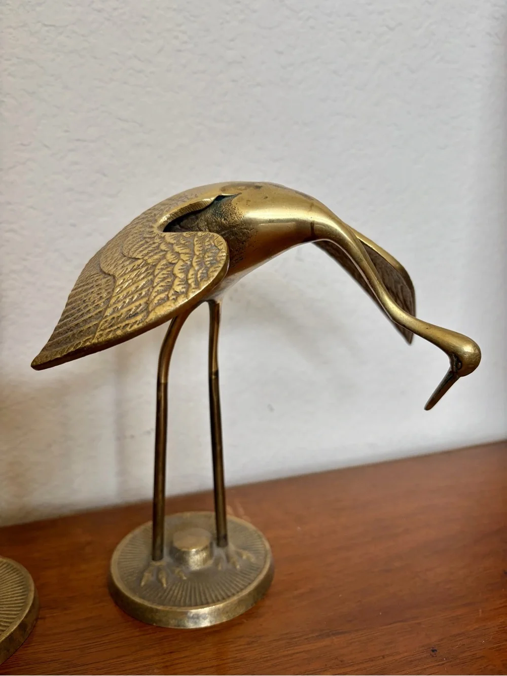 Vintage Brass  2 Pc Bundle Heron Crane Figurine Mid Century Modern Bird Statue - Picture 5 of 8